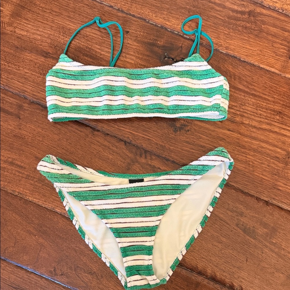 triangl swimwear Green and White Striped Bikini Set